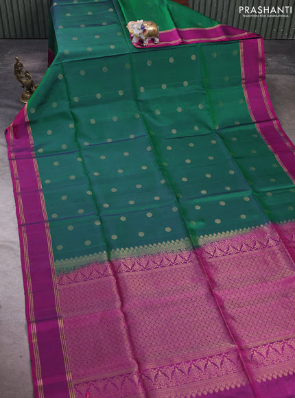 Green & Magenta Pink Pure Soft Silk Saree - Buttas
