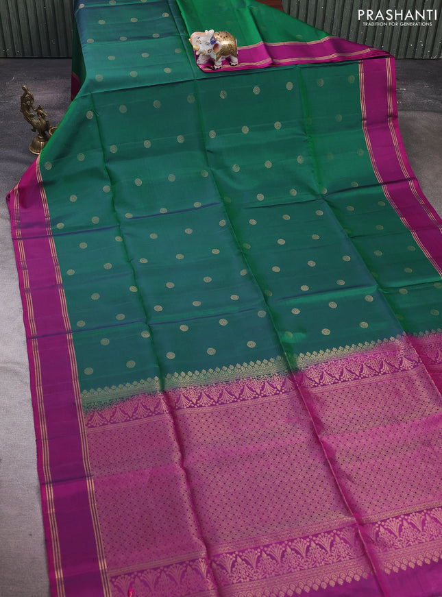 Green & Magenta Pink Pure Soft Silk Saree - Buttas
