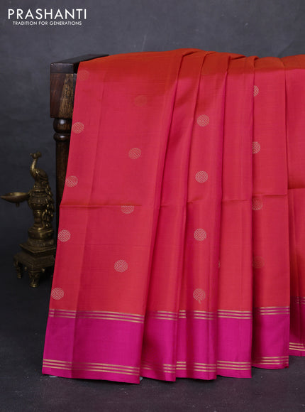 Orange & Pink Pure Soft Silk Saree - Buttas