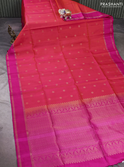 Orange & Pink Pure Soft Silk Saree - Buttas