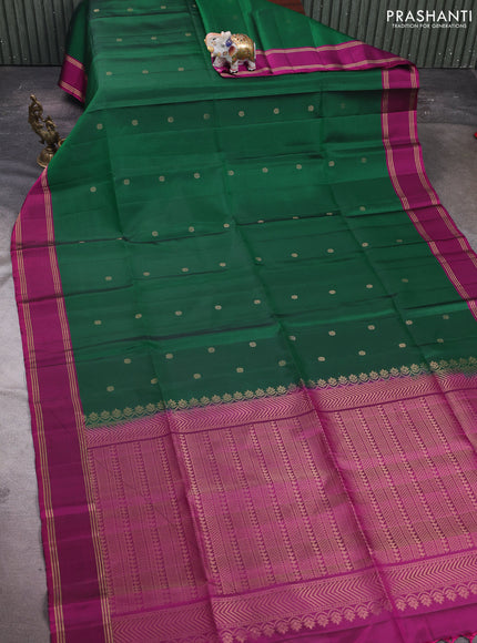 Green & Magenta Pink Pure Soft Silk Saree - Buttas