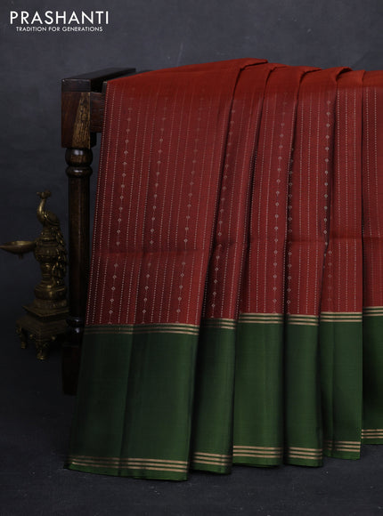 Rust & Sap Green Pure Soft Silk Saree - Buttas