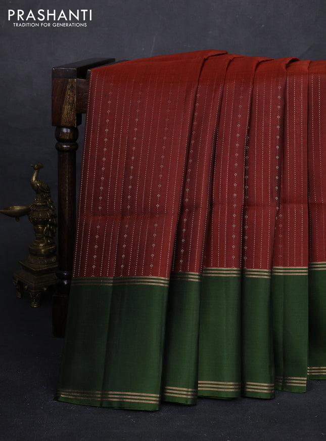 Rust & Sap Green Pure Soft Silk Saree - Buttas