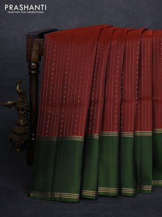 Rust & Sap Green Pure Soft Silk Saree - Buttas