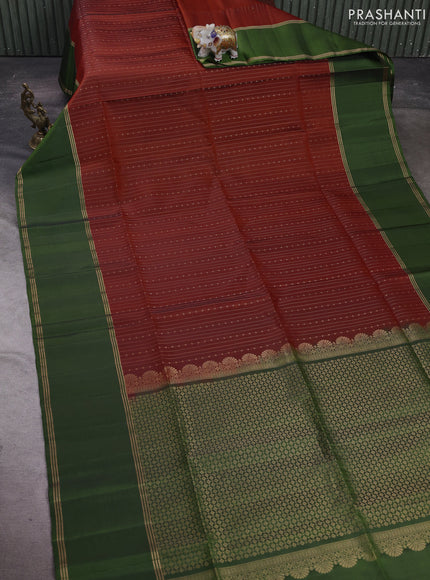 Rust & Sap Green Pure Soft Silk Saree - Buttas