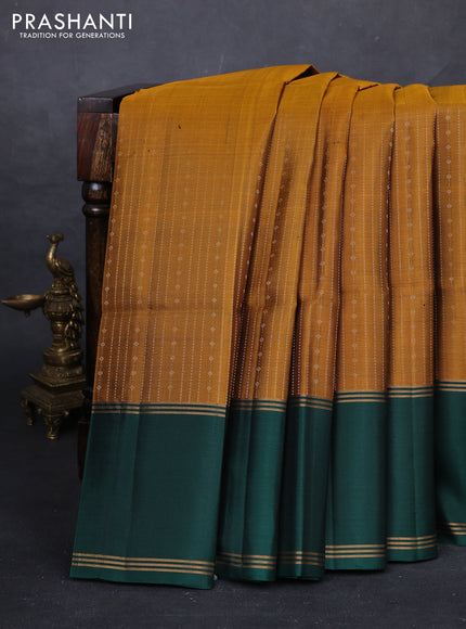 Mustard Yellow & Peacock Green Pure Soft Silk Saree - Buttas
