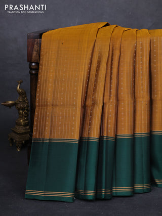 Mustard Yellow & Peacock Green Pure Soft Silk Saree - Buttas