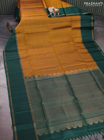 Mustard Yellow & Peacock Green Pure Soft Silk Saree - Buttas