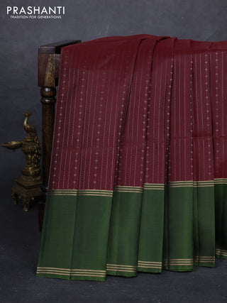 Maroon & Sap Green Pure Soft Silk Saree - Buttas