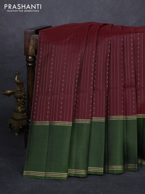 Maroon & Sap Green Pure Soft Silk Saree - Buttas