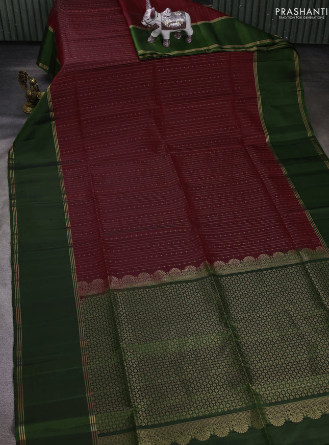 Maroon & Sap Green Pure Soft Silk Saree - Buttas