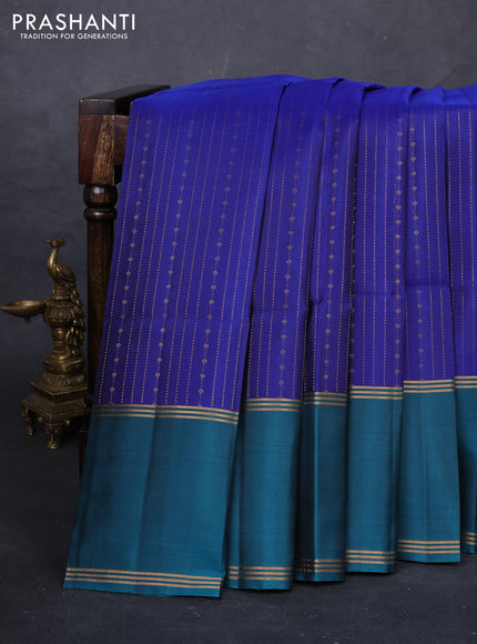 Blue & Peacock Blue Pure Soft Silk Saree - Buttas