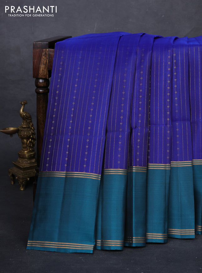Blue & Peacock Blue Pure Soft Silk Saree - Buttas