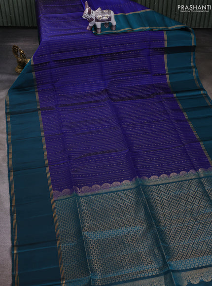 Blue & Peacock Blue Pure Soft Silk Saree - Buttas