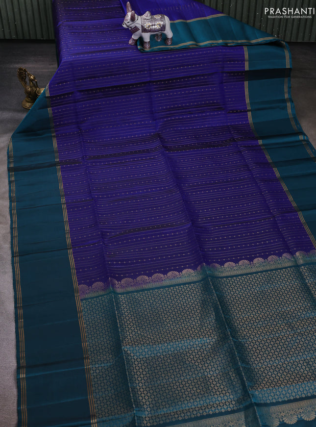 Blue & Peacock Blue Pure Soft Silk Saree - Buttas