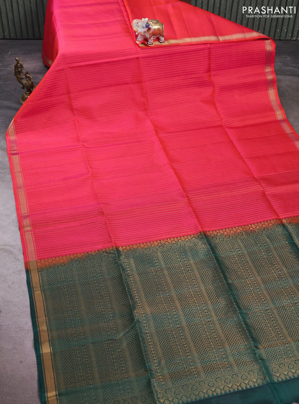Pink & Green Pure Soft Silk Saree - Buttas
