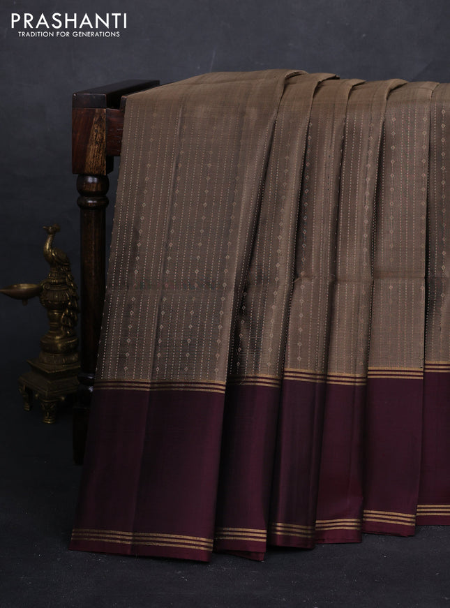Grey & Wine Pure Soft Silk Saree - Buttas