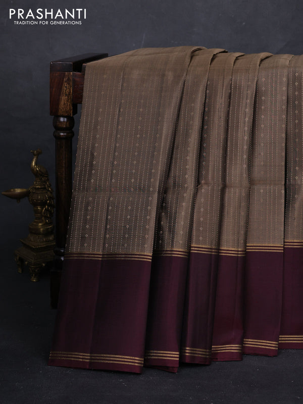 Grey & Wine Pure Soft Silk Saree - Buttas