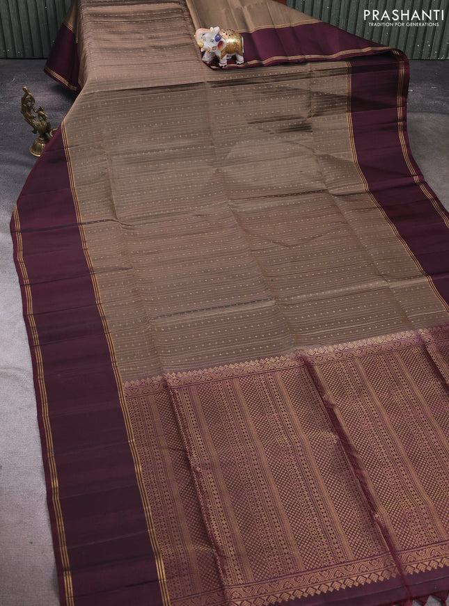 Grey & Wine Pure Soft Silk Saree - Buttas