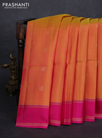 Sunset Orange & Pink Pure Soft Silk Saree - Buttas
