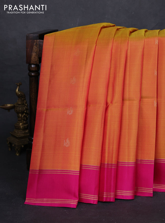 Sunset Orange & Pink Pure Soft Silk Saree - Buttas