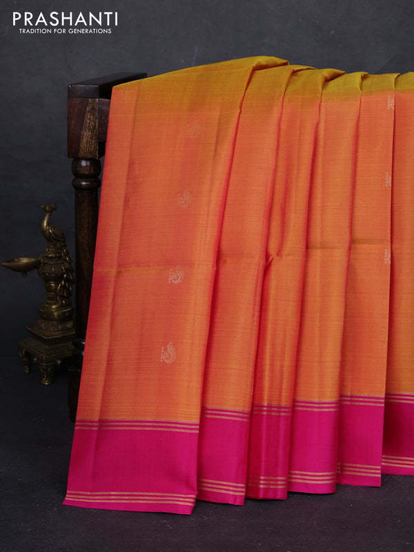 Sunset Orange & Pink Pure Soft Silk Saree - Buttas