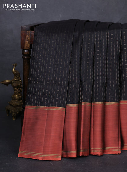 Black & Orange Pure Soft Silk Saree - Buttas