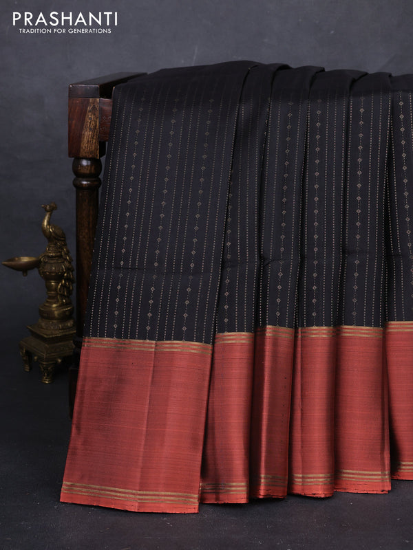 Black & Orange Pure Soft Silk Saree - Buttas