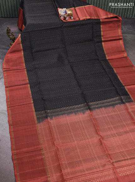Black & Orange Pure Soft Silk Saree - Buttas