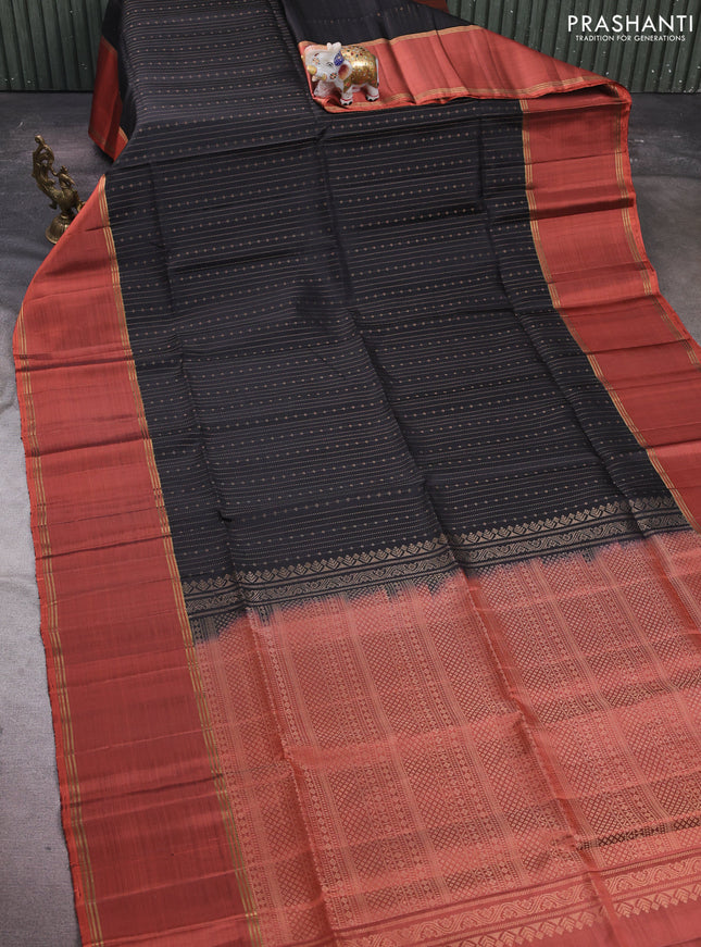 Black & Orange Pure Soft Silk Saree - Buttas