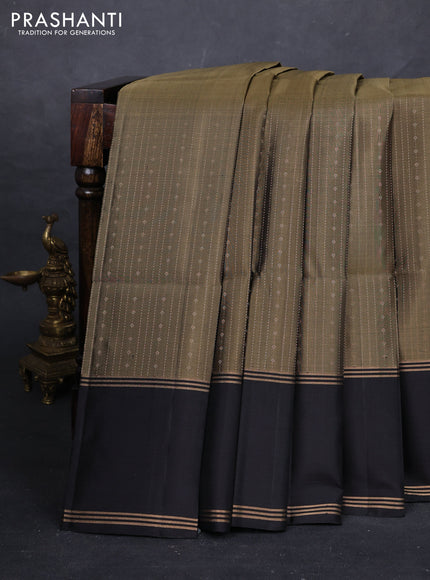 Olive Green & Black Pure Soft Silk Saree - Buttas
