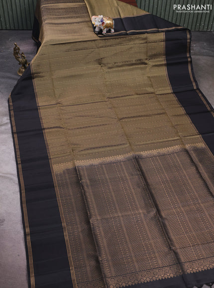 Olive Green & Black Pure Soft Silk Saree - Buttas