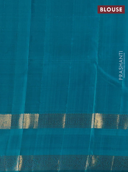 Yellow & Teal Blue Pure Kanchipuram Silk Saree