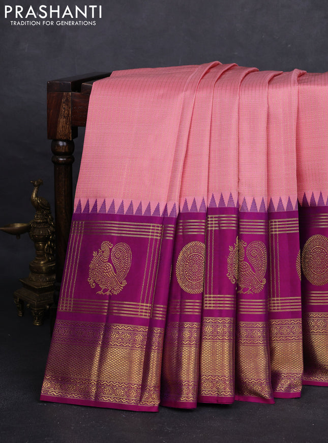 Peach & Purple Pure Kanchipuram Silk Saree