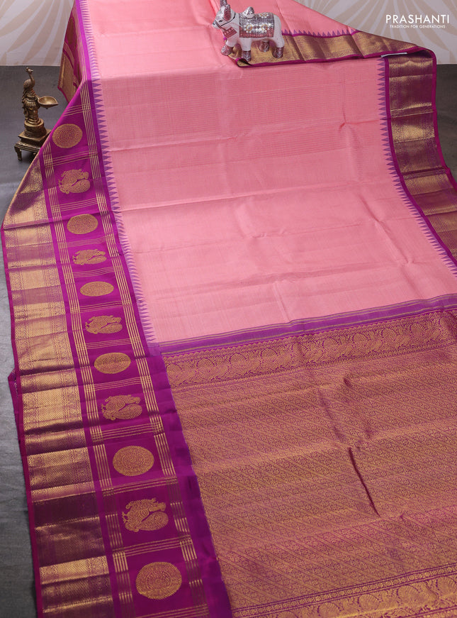 Peach & Purple Pure Kanchipuram Silk Saree