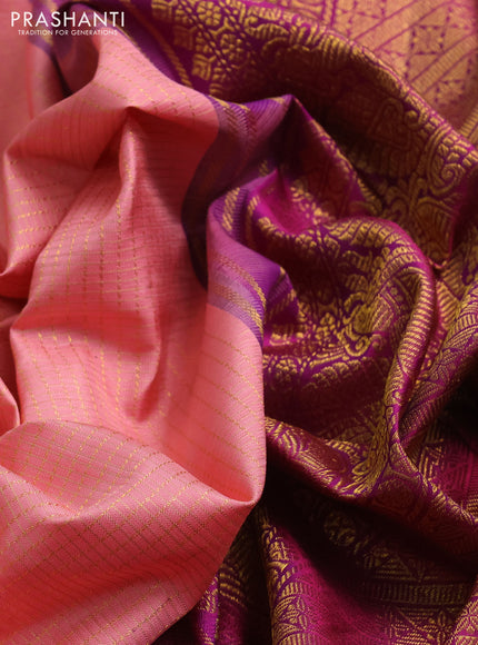Peach & Purple Pure Kanchipuram Silk Saree