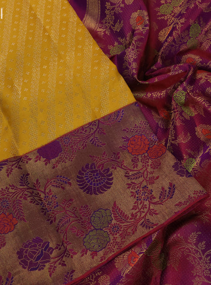 Yellow & Purple Pure Kanchipuram Silk - Minakari Border