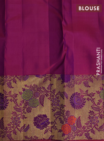 Yellow & Purple Pure Kanchipuram Silk - Minakari Border