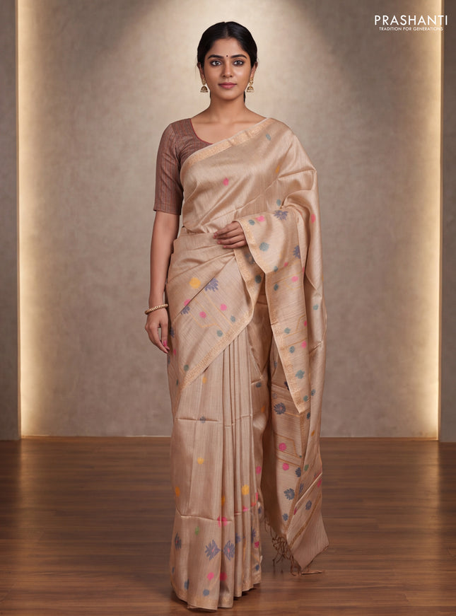 Beige Munga Tussar Silk