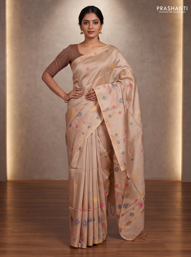 Beige Munga Tussar Silk
