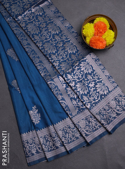 Peacock Blue Semi Soft Silk Saree