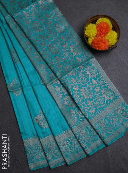 Teal Blue Semi Soft Silk Saree