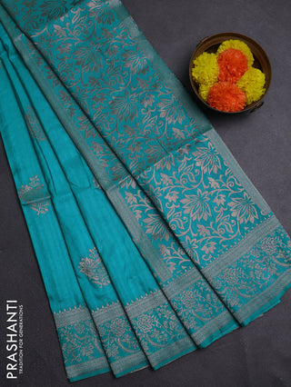 Teal Blue Semi Soft Silk Saree