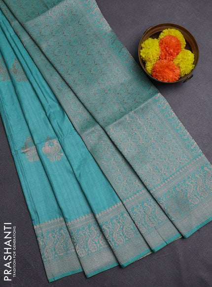 Teal Green Semi Soft Silk Saree