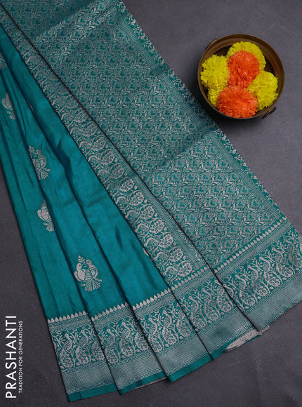 Teal Blue Semi Soft Silk Saree