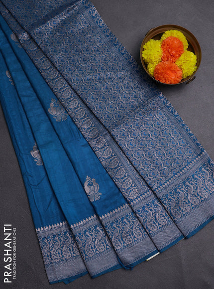 Peacock Blue Semi Soft Silk Saree