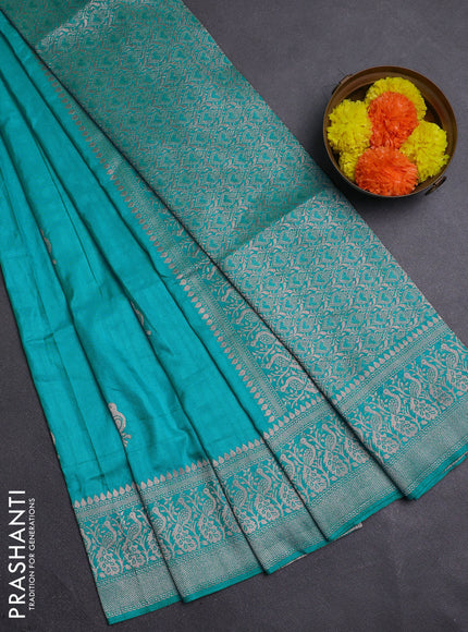 Teal Blue Semi Soft Silk Saree
