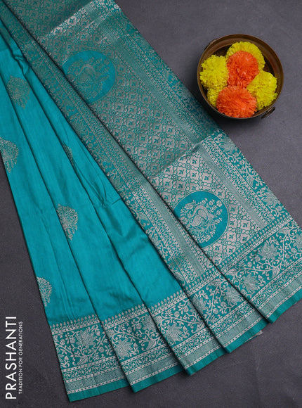 Teal Blue Semi Soft Silk Saree
