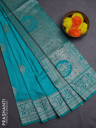 Teal Blue Semi Soft Silk Saree