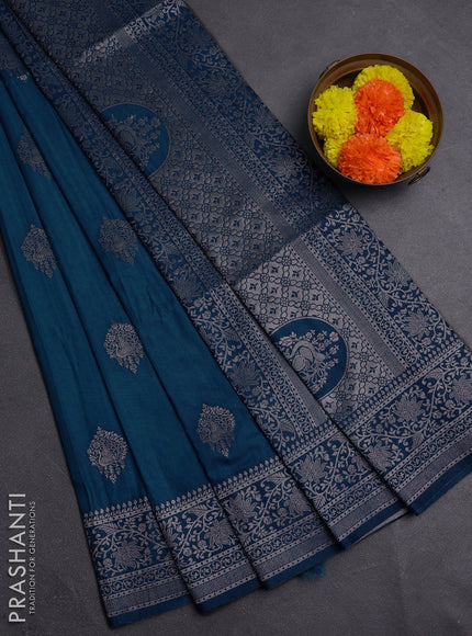 Peacock Blue Semi Soft Silk Saree